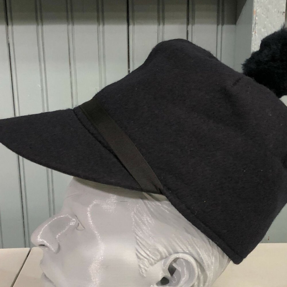 Black Pom Wool Hunting Made USA Ear Flap Size 6 5/8 Langenberg Scotch Hat Winter